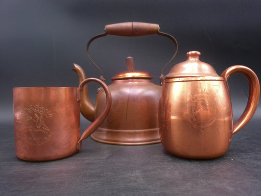 Tea Coffee Pot Pitcher and Cup Mug Copper  Vin