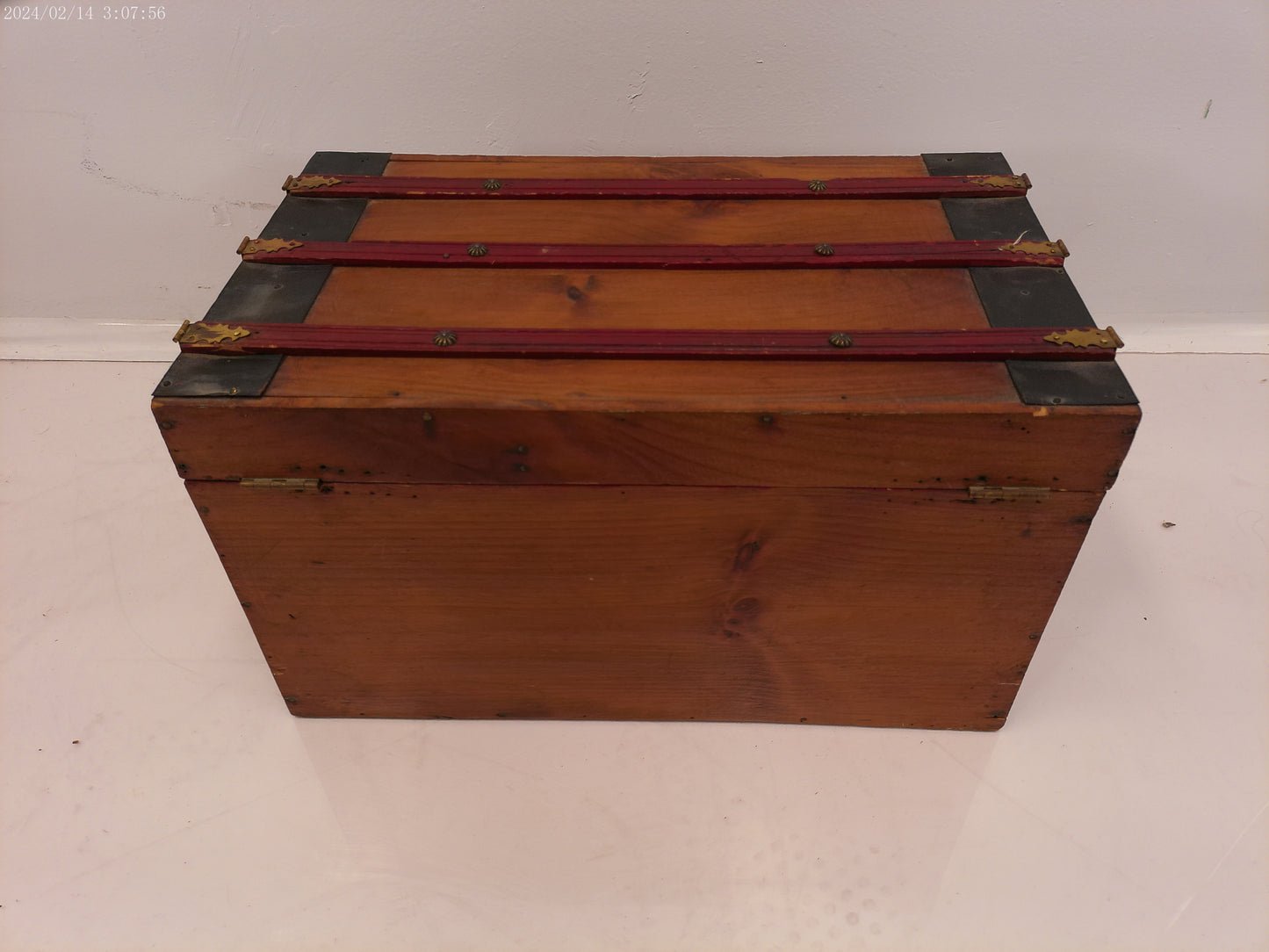 Antique Wood Metal  Treasure Chest Trunk