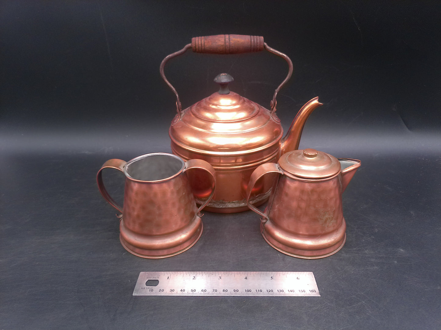 Copper Coffee Pot and Pitcher and Cup Mug Vintage