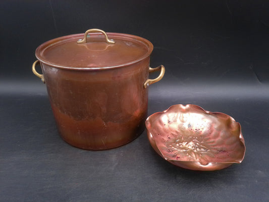 Stockpot Tin Lined Brass Handles  and Bowl Vintage