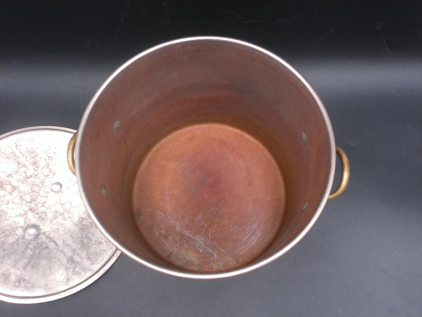 Stockpot Tin Lined Brass Handles  and Bowl Vintage