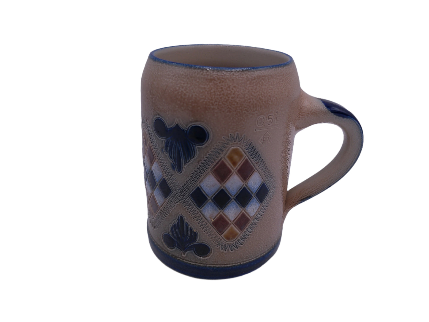 Beer Stein or Mug  0.5L Very Old Rare Antique Checkerboard Design