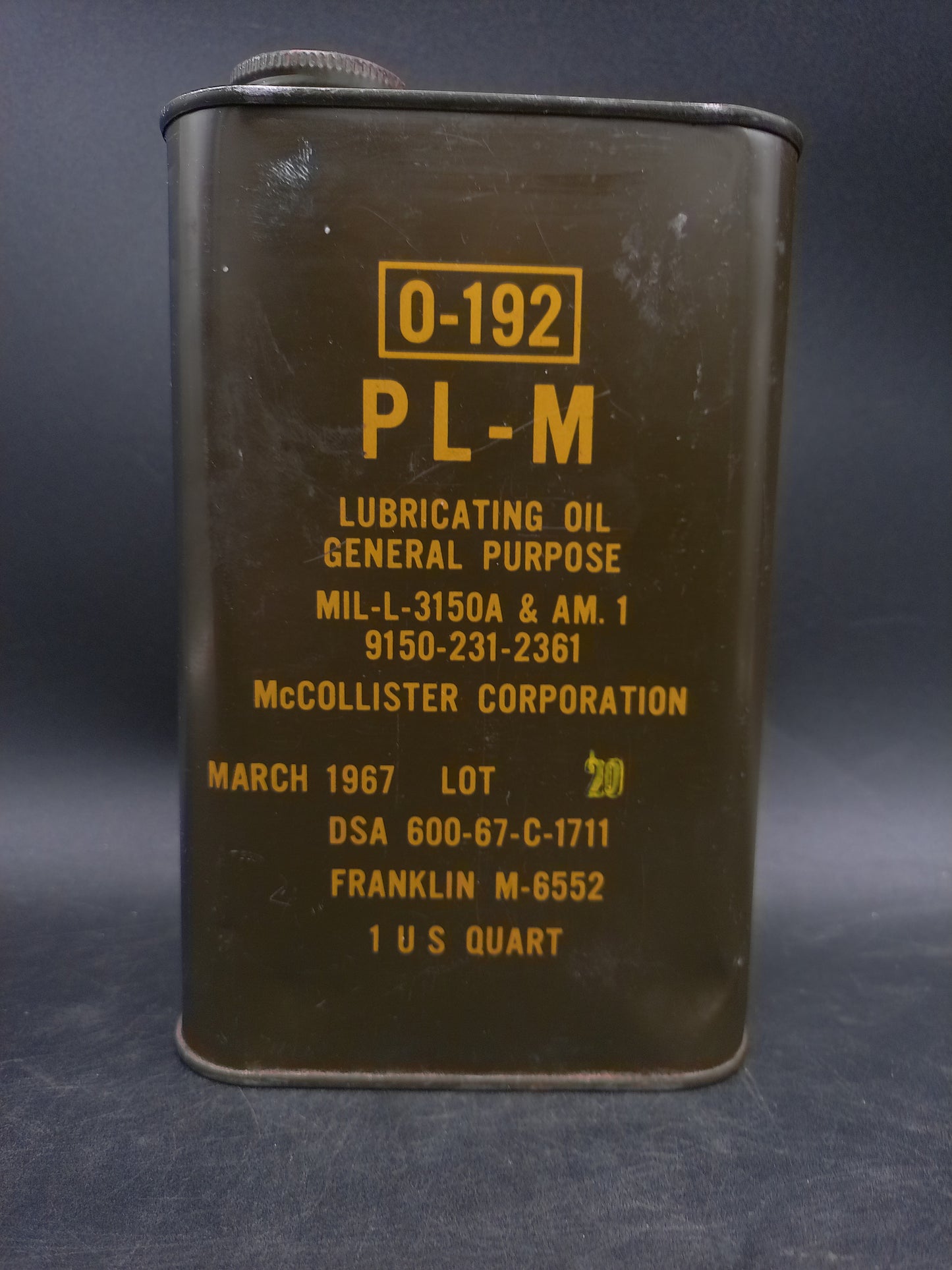 Army 0-192 Lubricating Motor Oil 1 US Quart