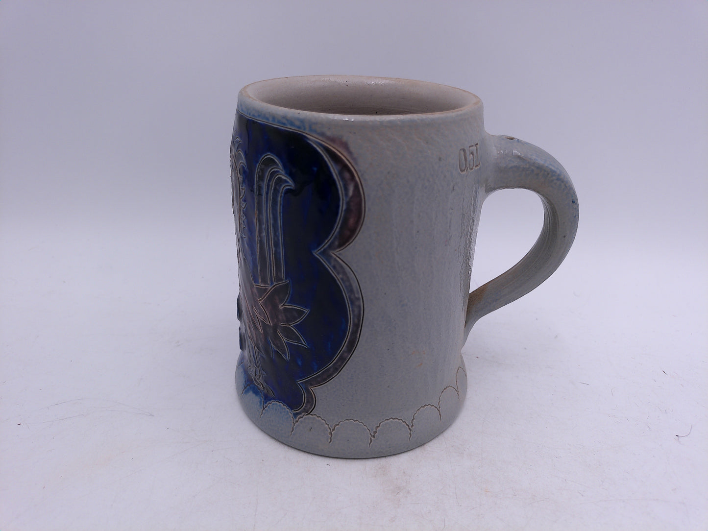 Beer Stein or Mug West Germany by Reinhold Merkelbach  0.5L Salt Glaze Cobalt Blue