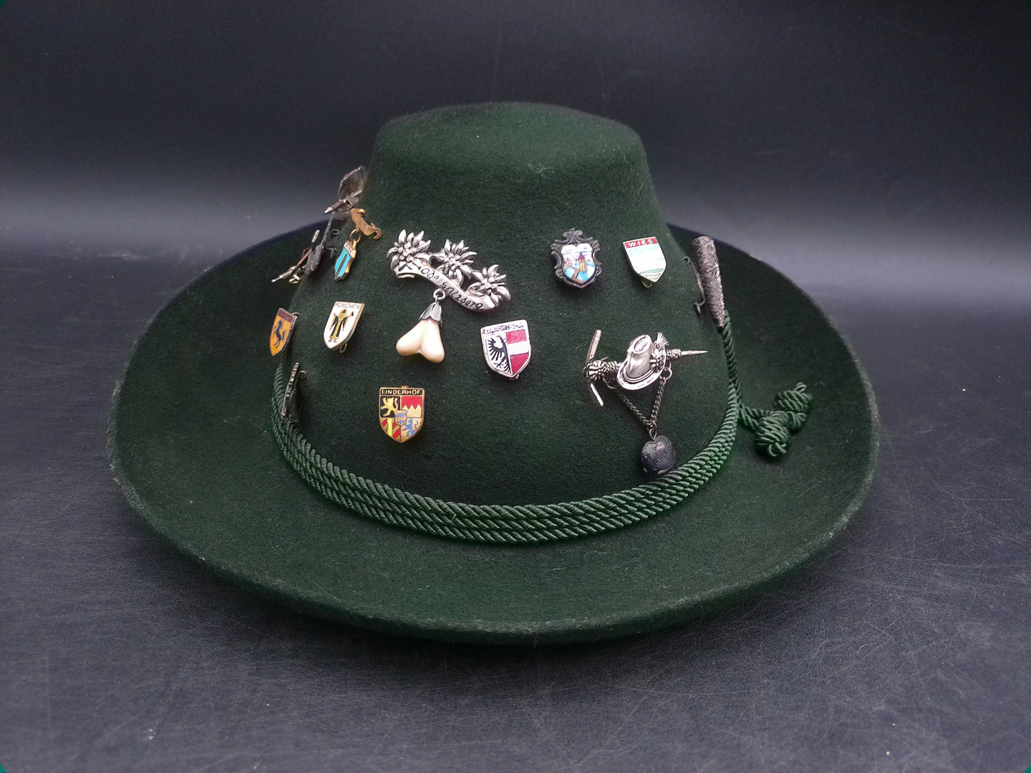 Austria German Hat with Many Decorative Pins Orginal Dreher Mayer Hut Bavarian Hat