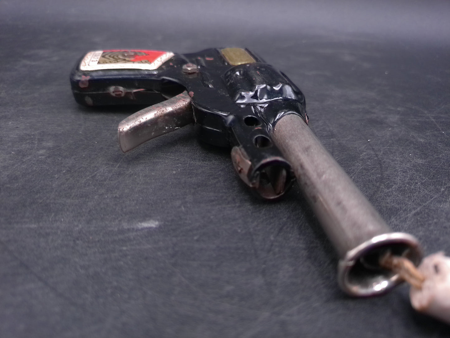 Vintage Japan Tin Colt 3 Cork Toy Pistol