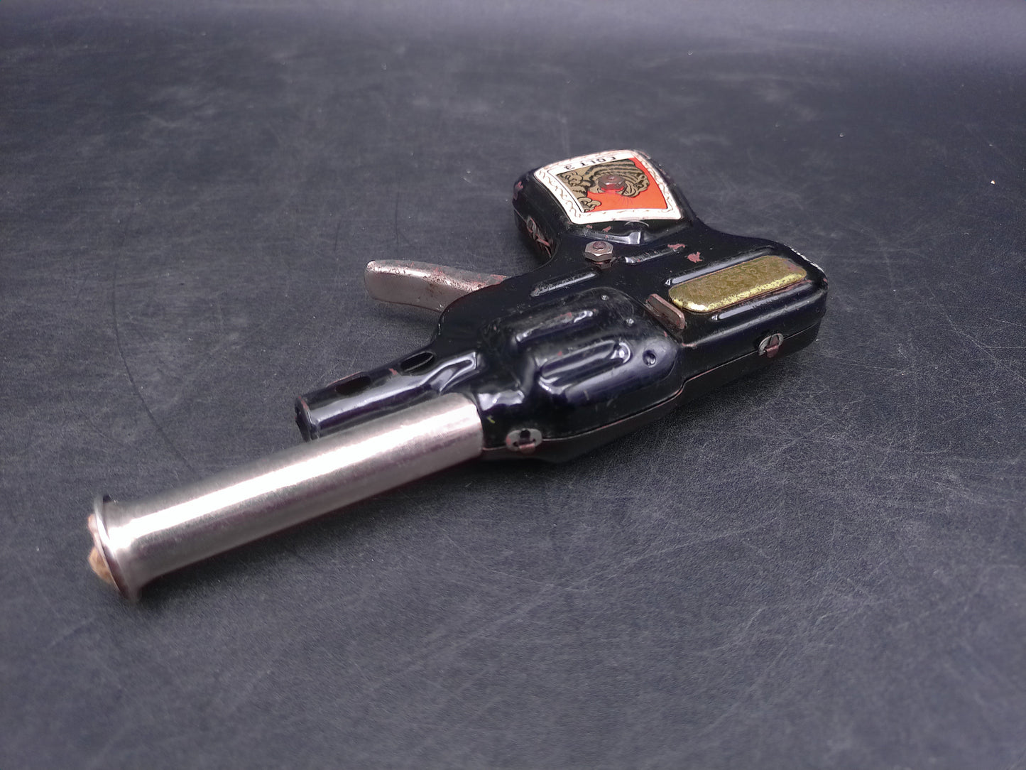 Vintage Japan Tin Colt 3 Cork Toy Pistol