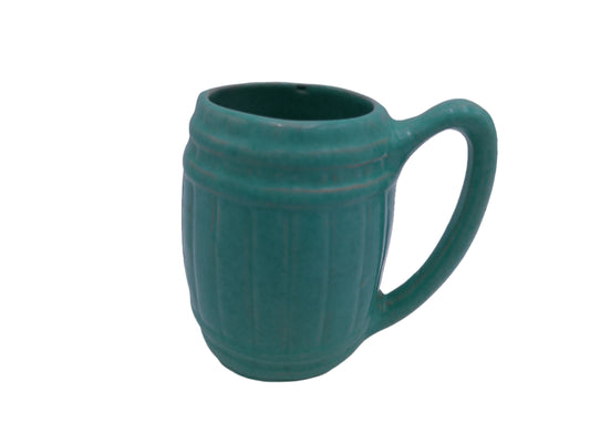 Beer or Coffee Cup Mug Blue Green Glazed Barrel Cup Mug Pottery