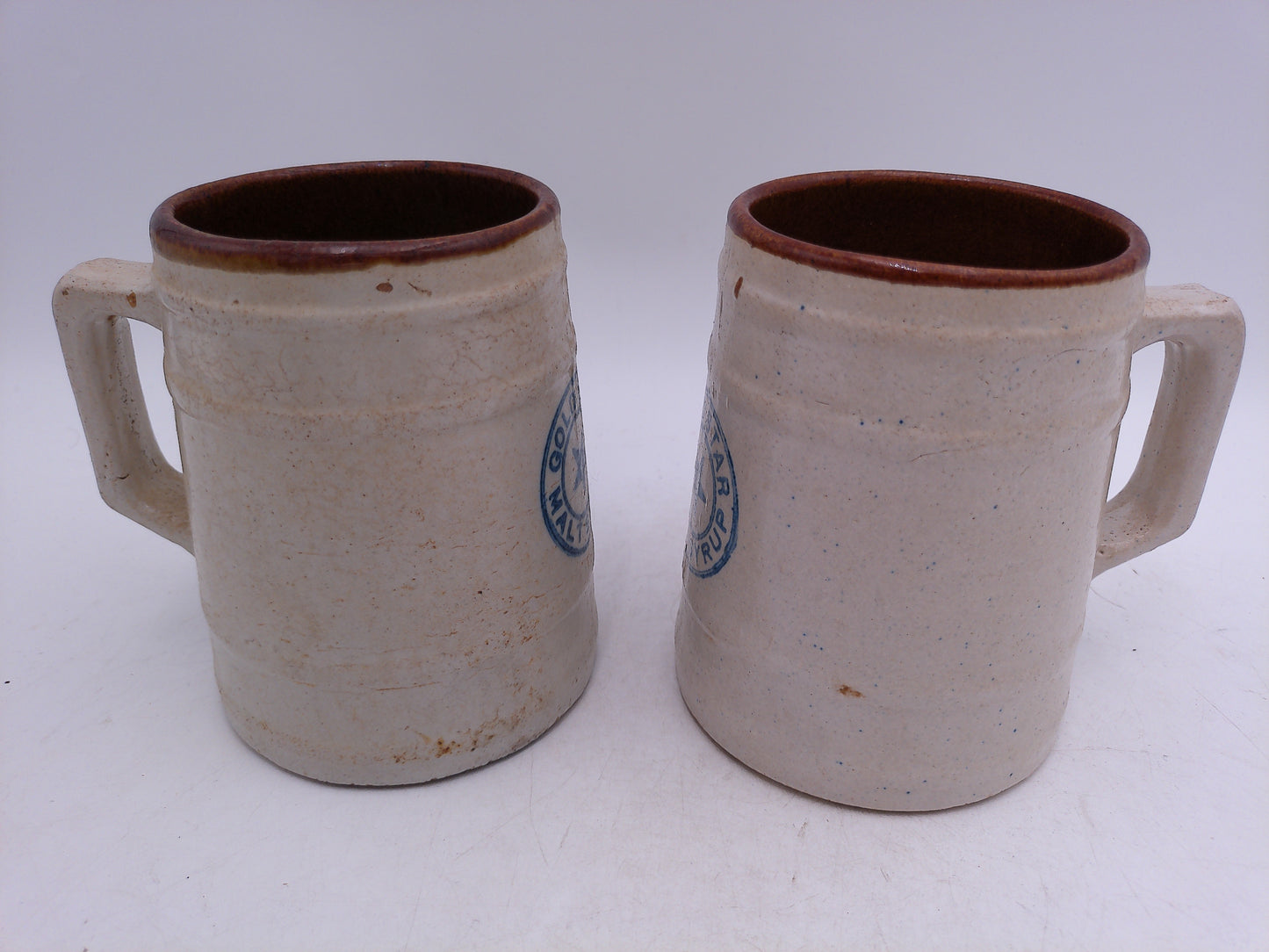 Beer Stein Set of 2 Gold Star Malt Syrup Vintage 1920's