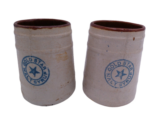 Beer Stein Set of 2 Gold Star Malt Syrup Vintage 1920's