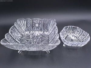 Violetta Square Lead Crystal Footed Bowl Poland Starburst Hobstar Pinwhee lot of 2