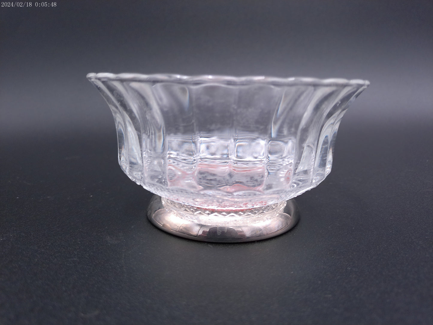 Small Glass Crystal  Bowl or candle holder  with silver stand