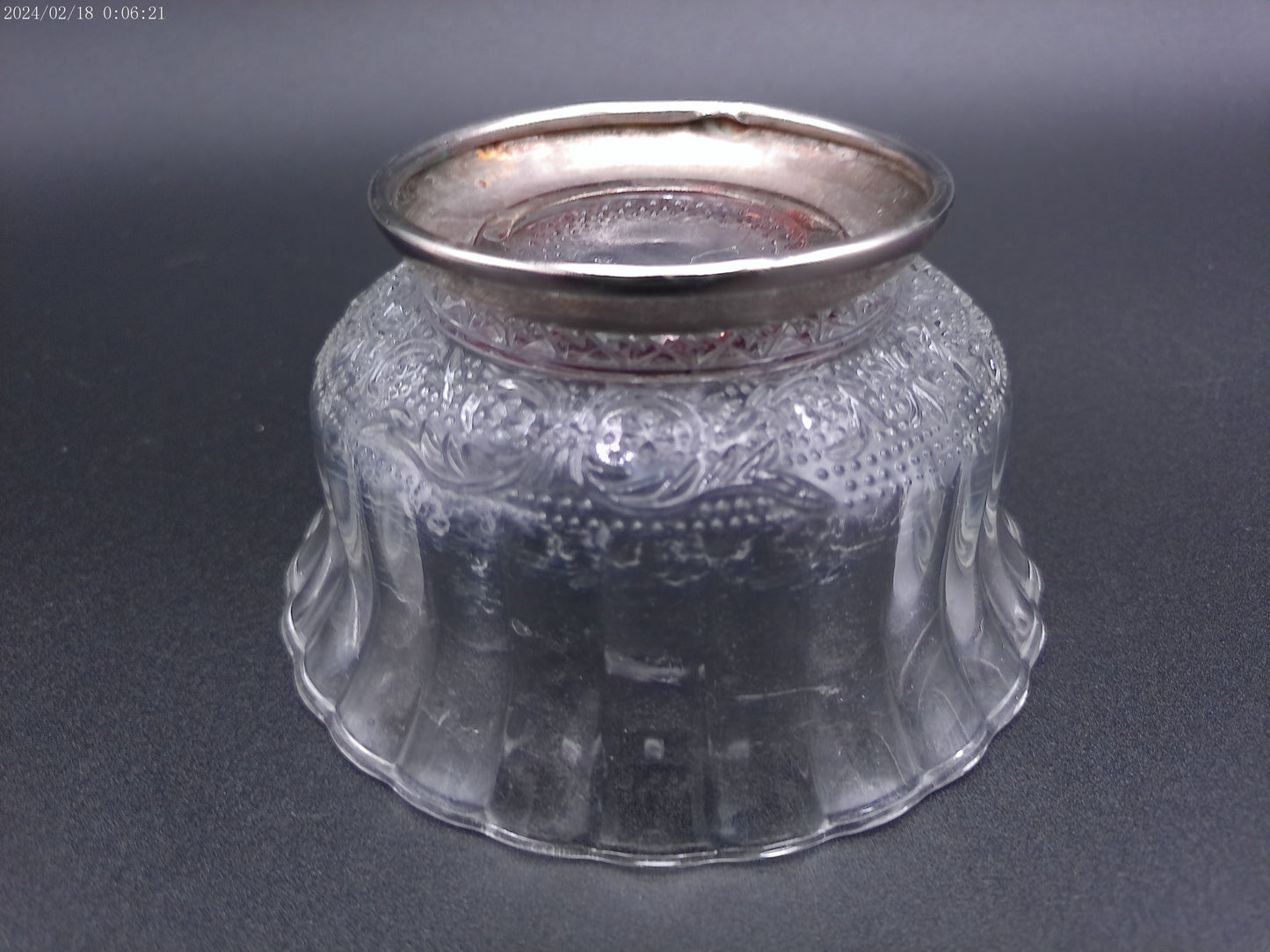 Small Glass Crystal  Bowl or candle holder  with silver stand