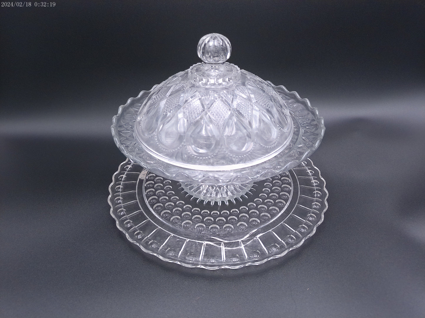 Glass Cut Crystal Dish and Cover