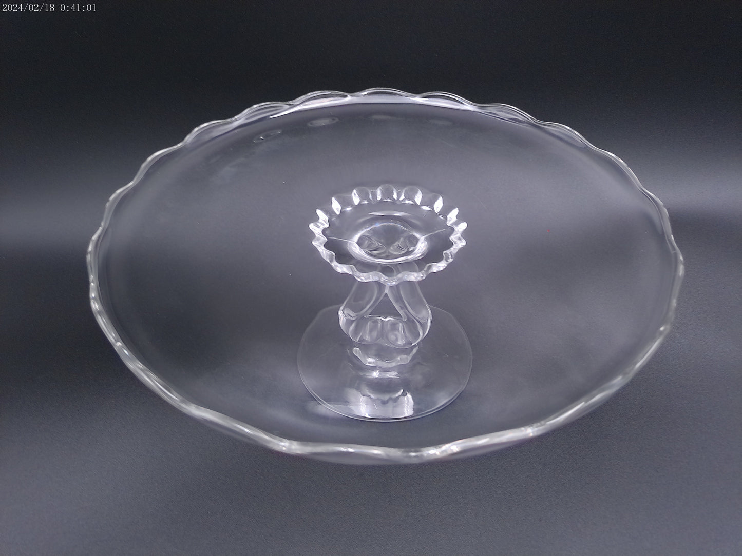 Viking Glass Cake Stand 11" x 5" Pedestal with Scalloped Lip and Princess Hear Vintage