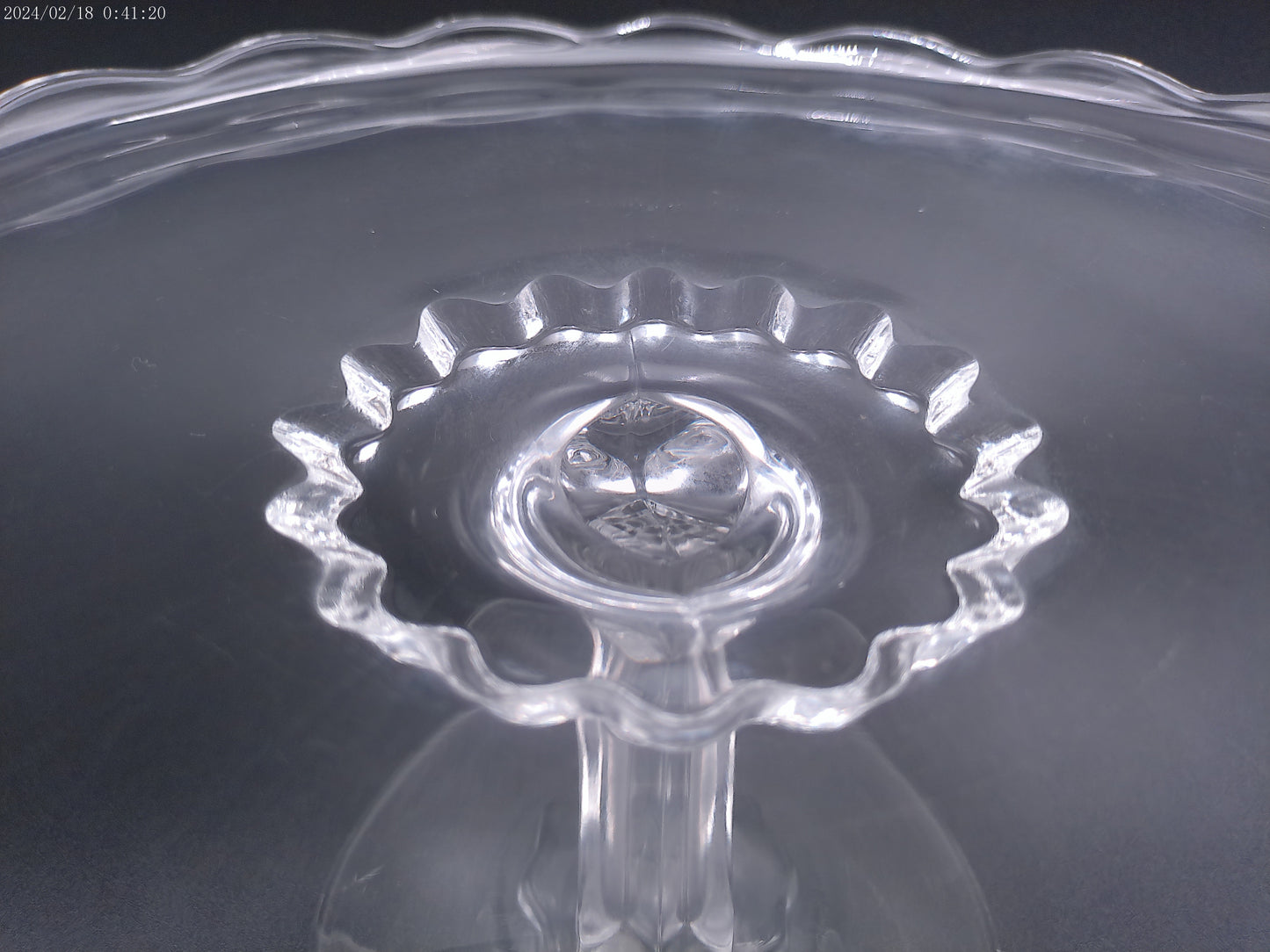 Viking Glass Cake Stand 11" x 5" Pedestal with Scalloped Lip and Princess Hear Vintage