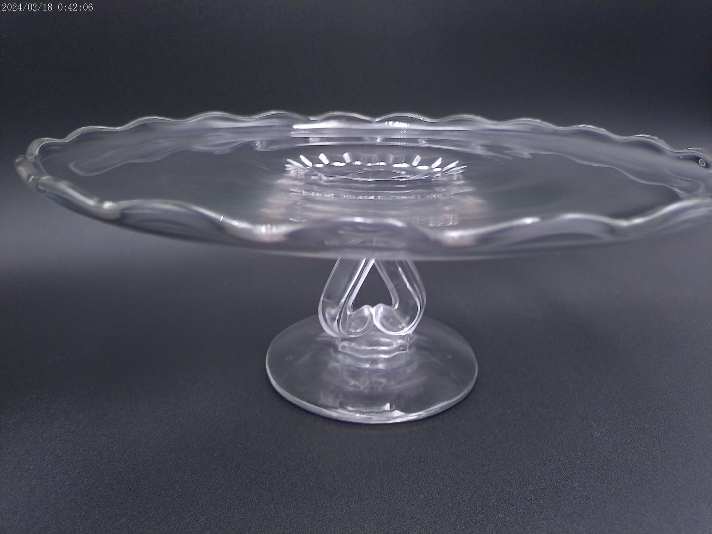 Viking Glass Cake Stand 11" x 5" Pedestal with Scalloped Lip and Princess Hear Vintage