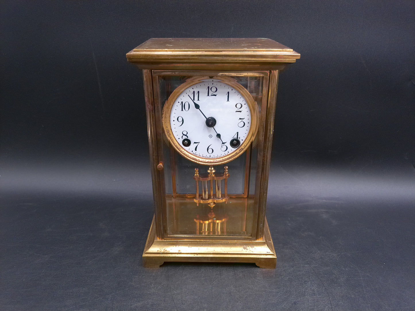 Ansonia Clock  Crystal Regulator Brass Mantle Clock Vintage #2