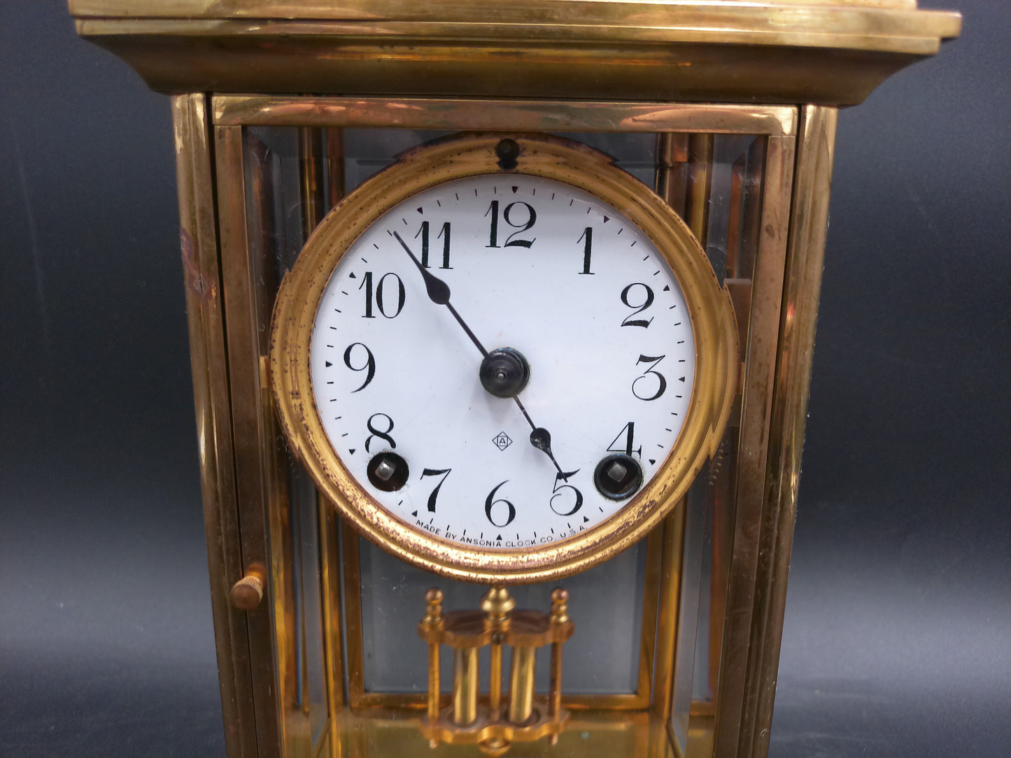 Ansonia Clock  Crystal Regulator Brass Mantle Clock Vintage #2