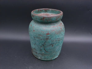 Vase  Early 20th century Chinese ceramic vase. This antique farmhouse style ceramic jar has a beautifully aged emerald green glazed finish