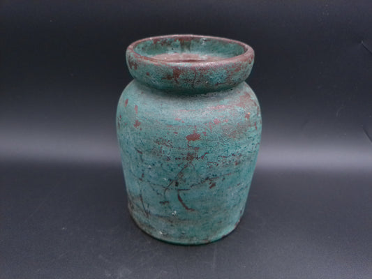 Vase  Early 20th century Chinese ceramic vase. This antique farmhouse style ceramic jar has a beautifully aged emerald green glazed finish