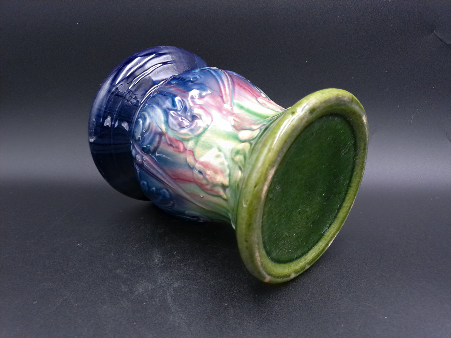 Vase  Blue & Green Glazed Ceramic  Vase Decorative Design Vintage