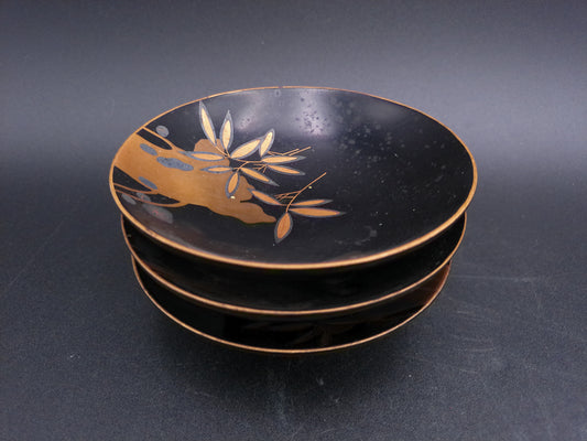 Japanese Lacquered Plates lot of 3 late 1890's