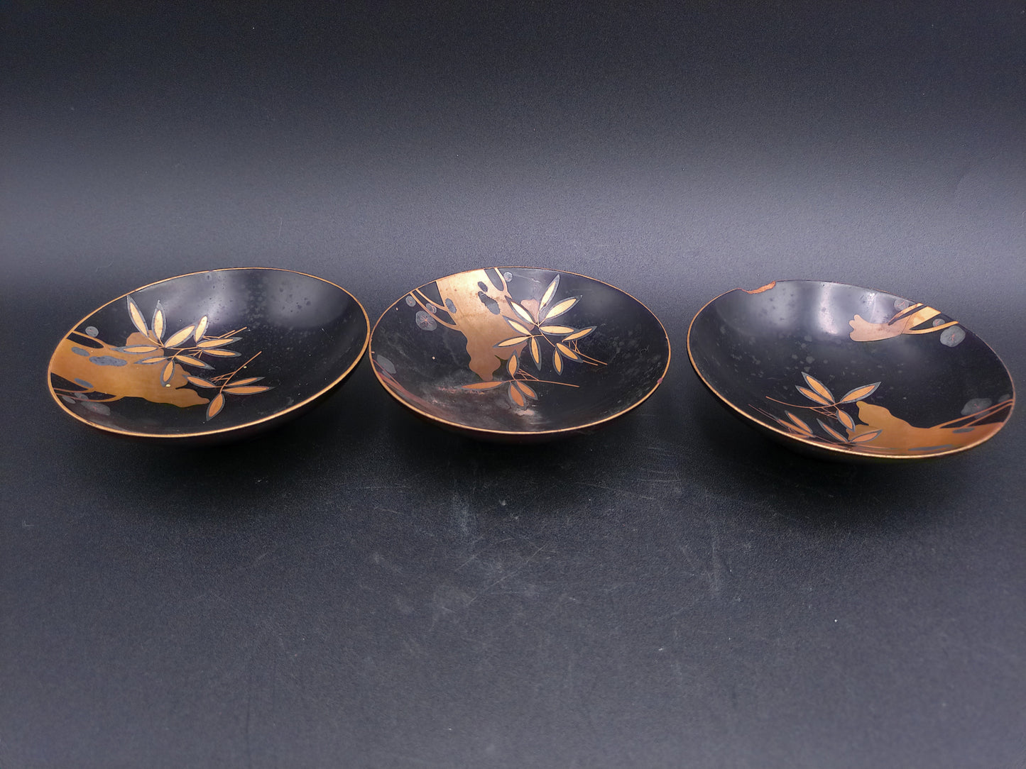 Japanese Lacquered Plates lot of 3 late 1890's