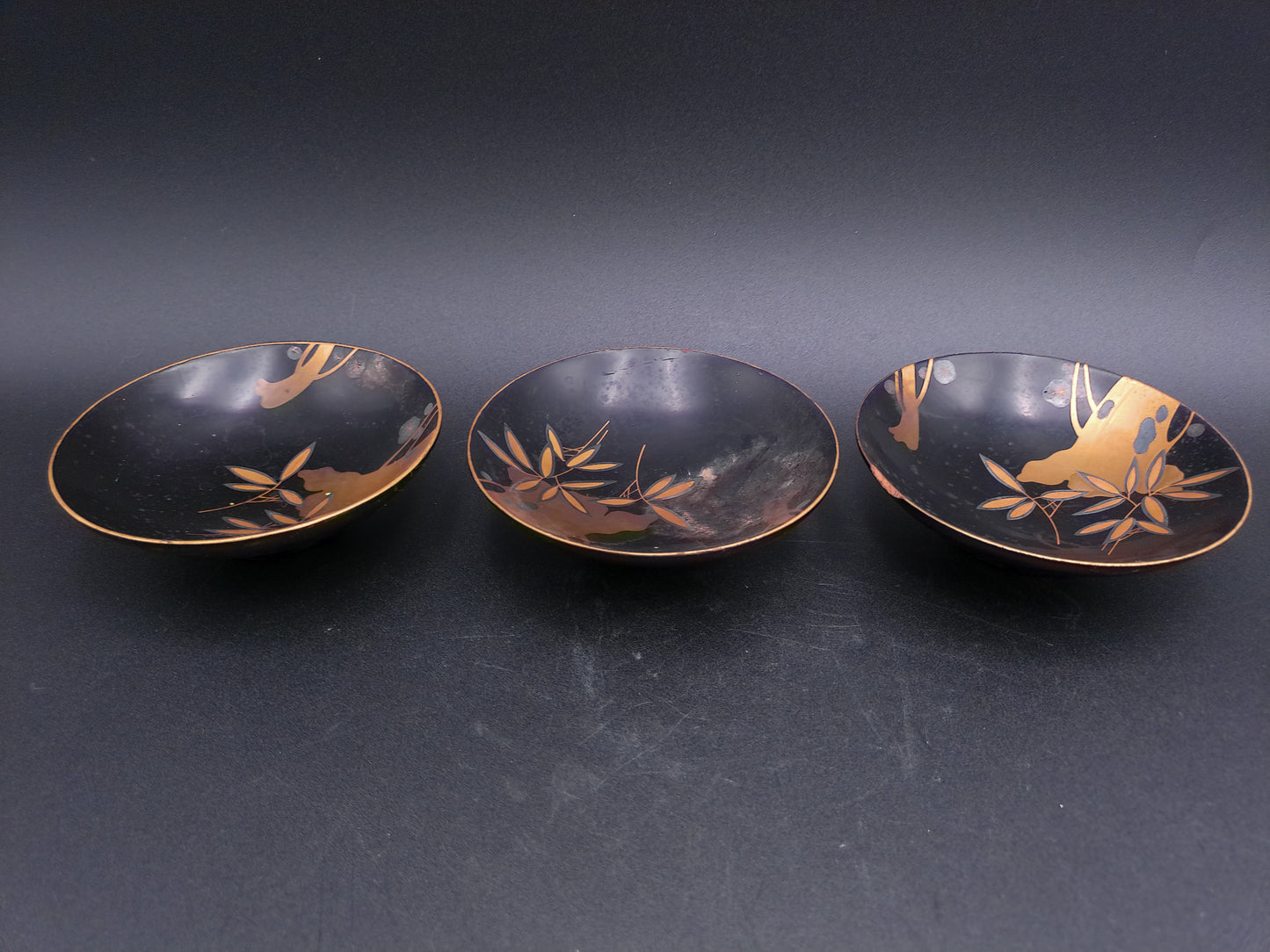 Japanese Lacquered Plates lot of 3 late 1890's