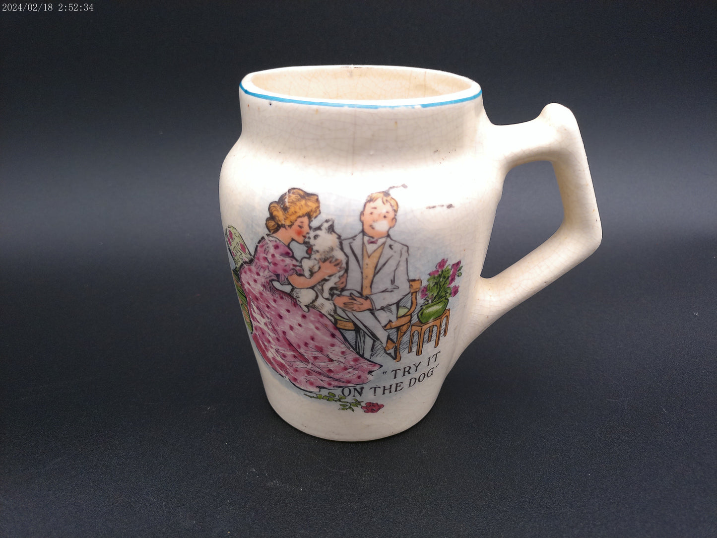 Water pitcher "try it on the dog" picture