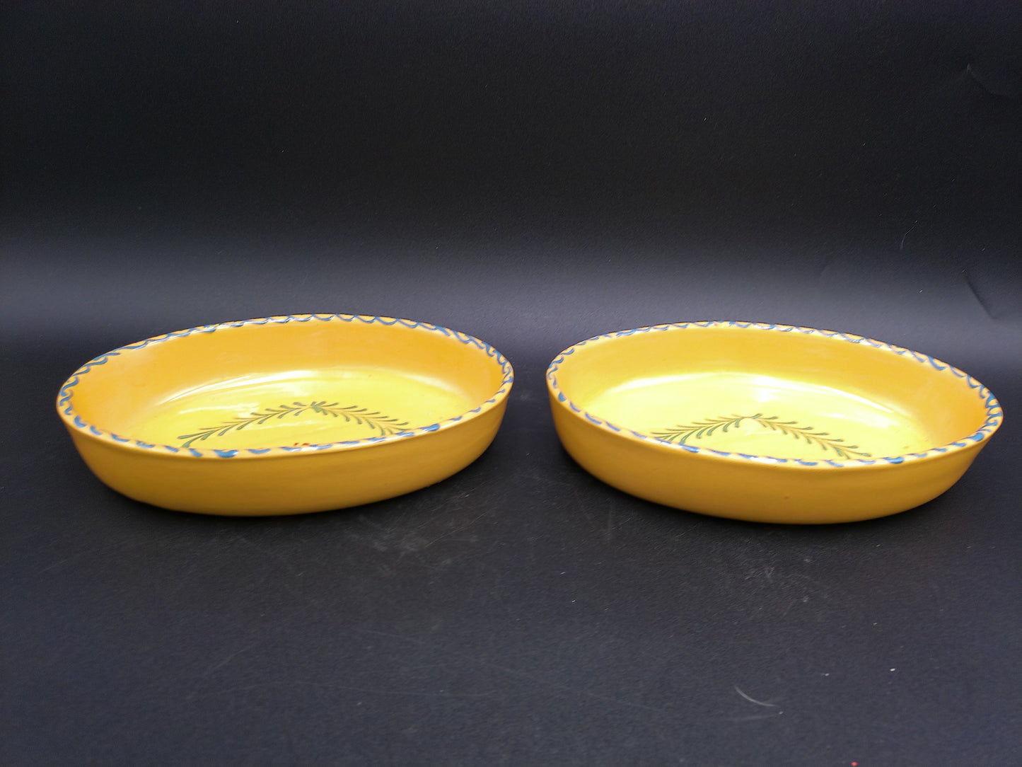 two plates bowls dish yellow colors decorative bird design vintage