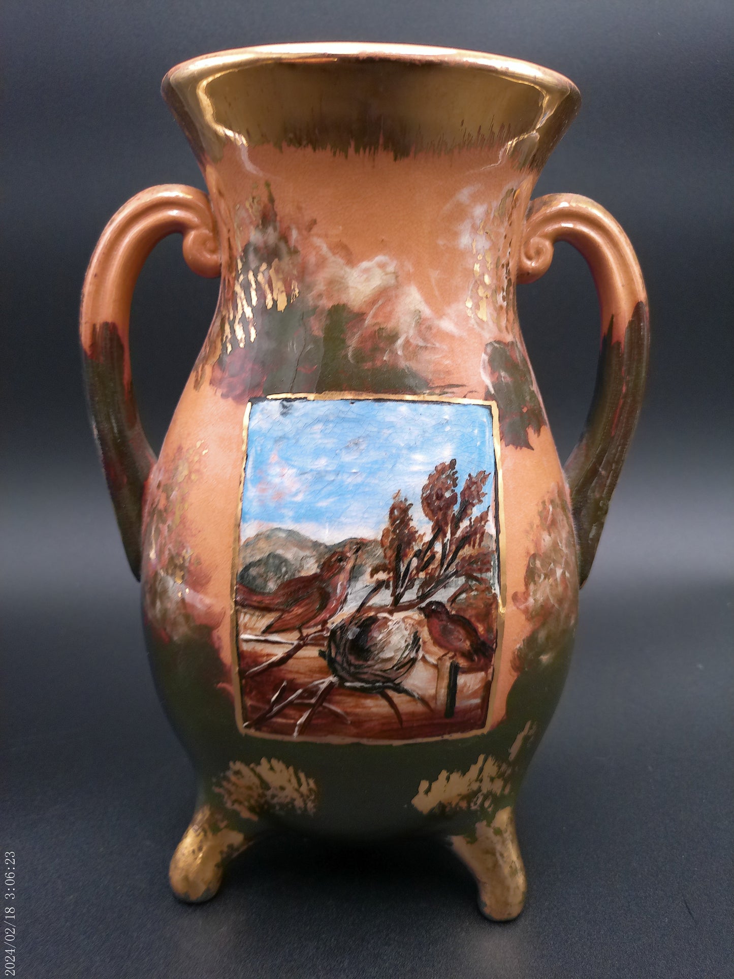 Rookwood scenic vase Signed MLN. Hairlined rim Very Rare