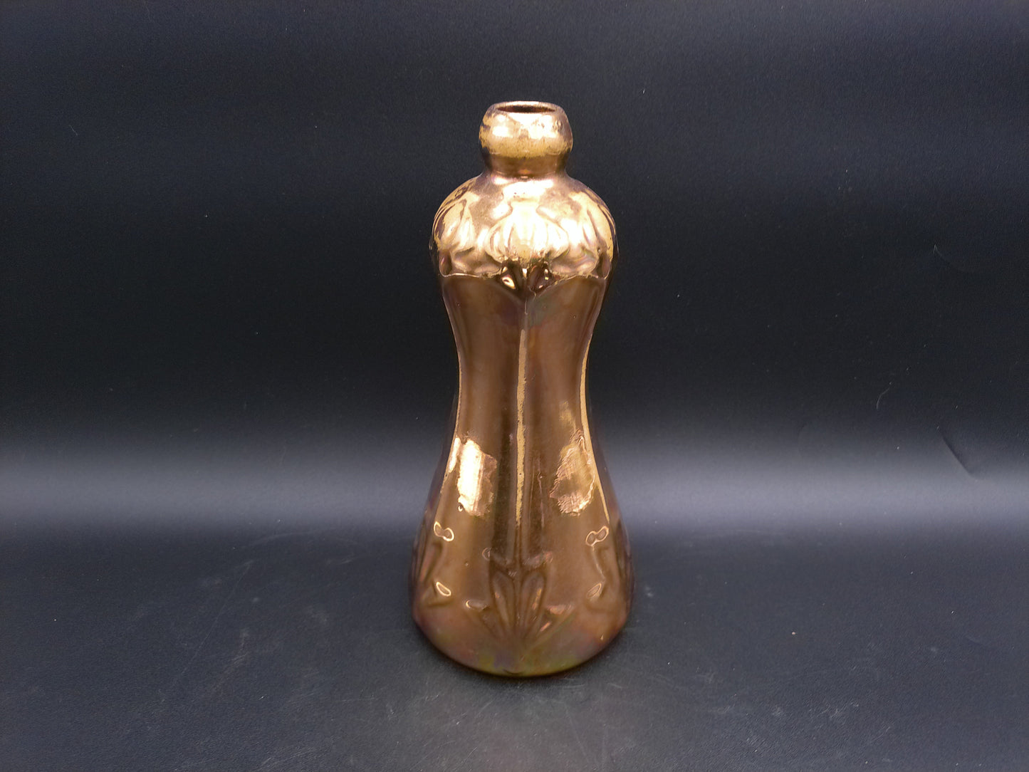 1900s Vintage Art Nouveau Zanesville Ohio Pottery Gold plated Vase no. 668