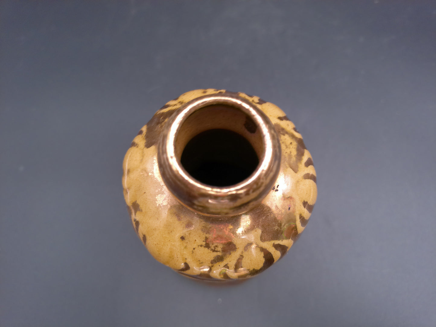 1900s Vintage Art Nouveau Zanesville Ohio Pottery Gold plated Vase no. 668