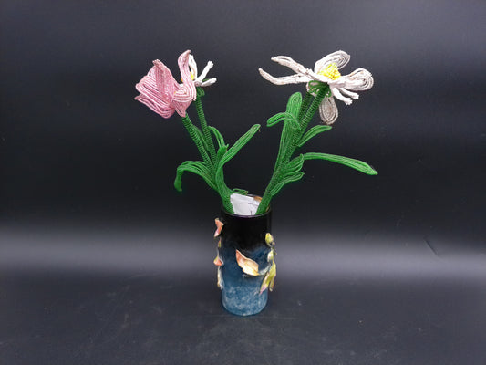 Vase Decorative Vintage Rare with Hand made Flowers Bottom read FMC 184