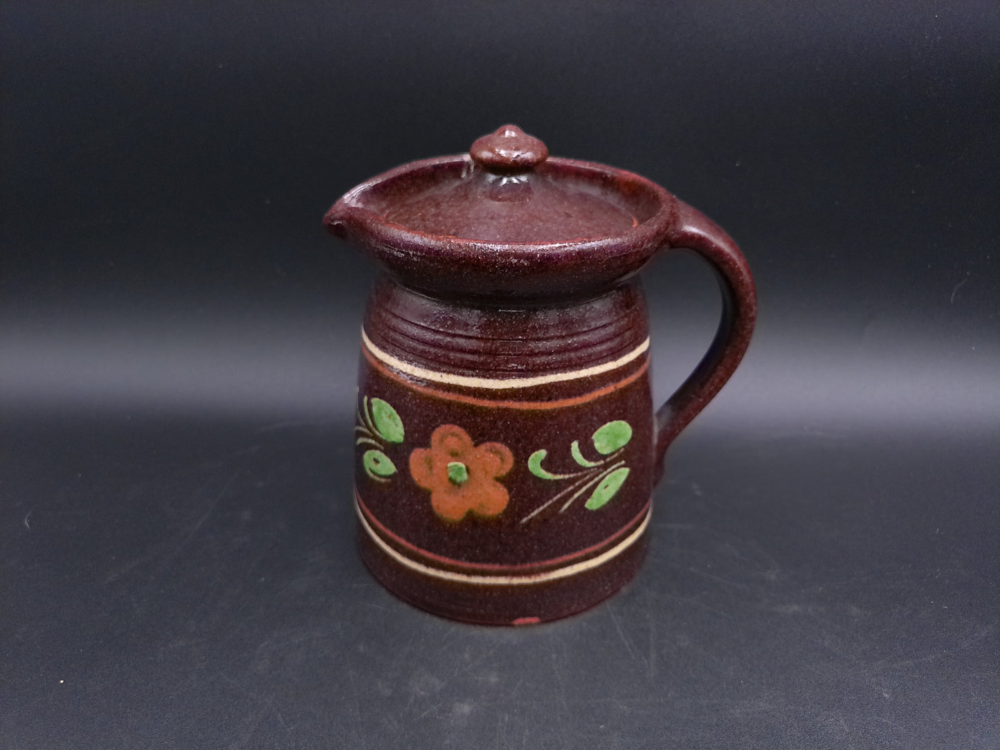 Pottery Pitcher Jug With Lid Brand  Pirard Vintage