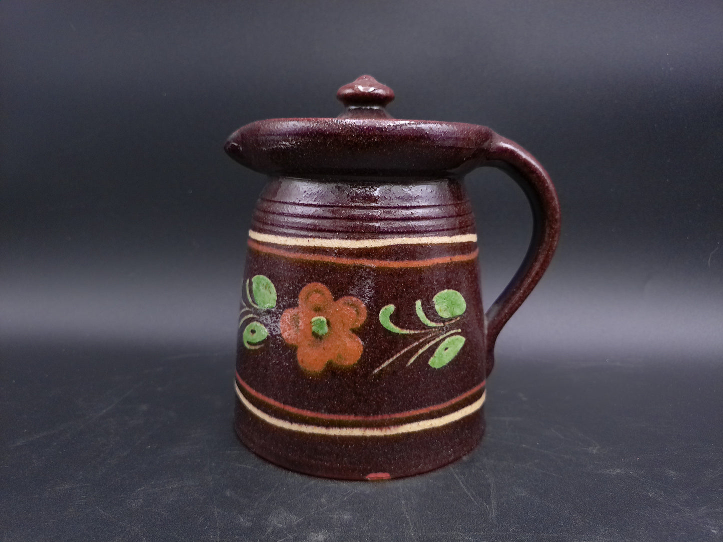 Pottery Pitcher Jug With Lid Brand  Pirard Vintage