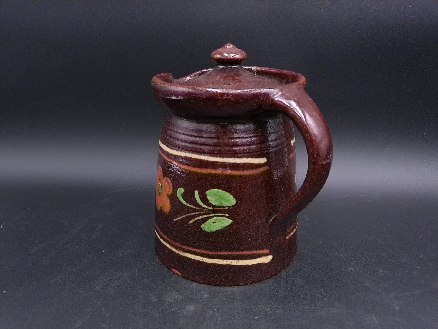 Pottery Pitcher Jug With Lid Brand  Pirard Vintage