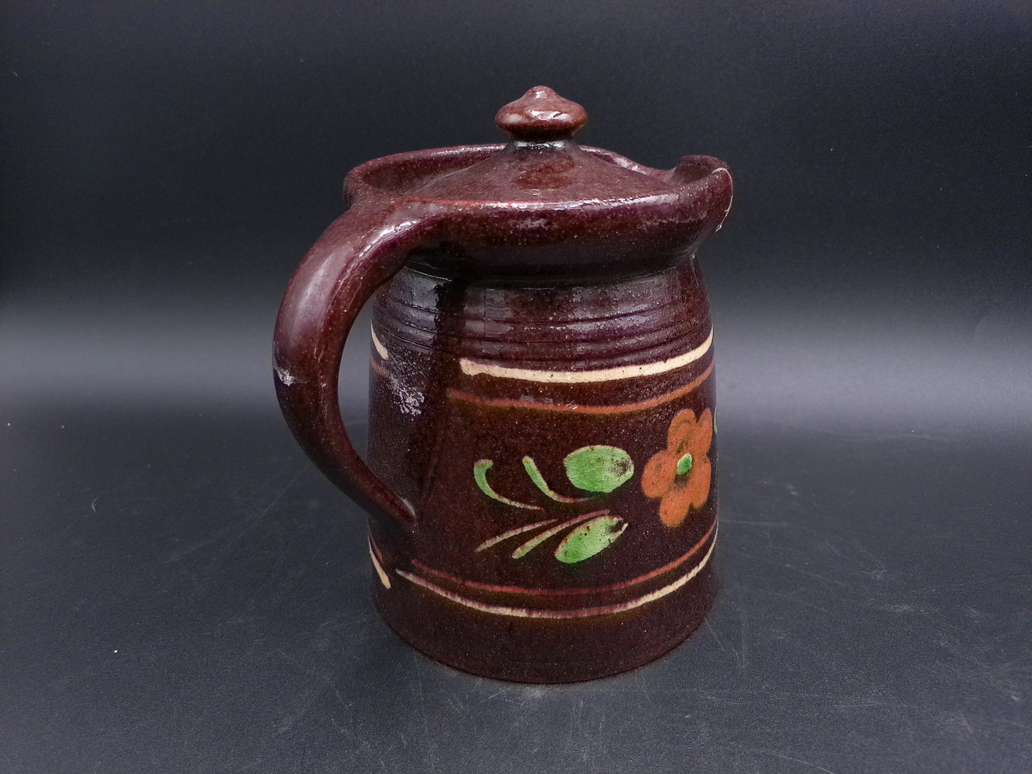 Pottery Pitcher Jug With Lid Brand  Pirard Vintage