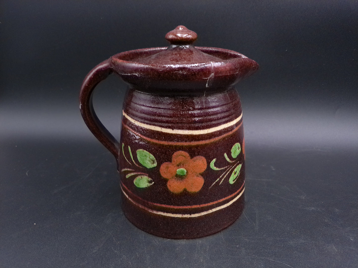 Pottery Pitcher Jug With Lid Brand  Pirard Vintage