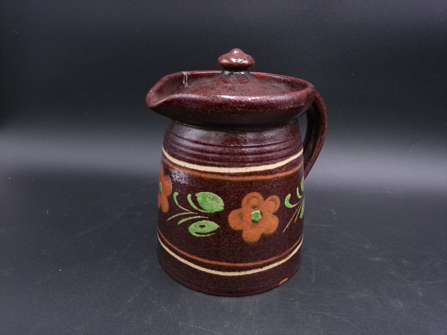 Pottery Pitcher Jug With Lid Brand  Pirard Vintage