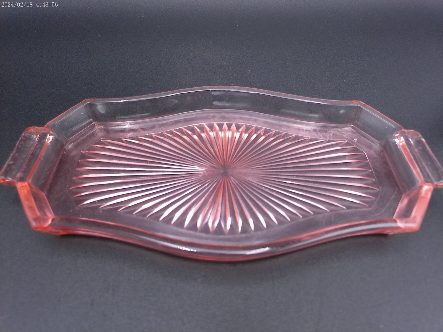 Jeannette pink 3pc glass set Windsor tray with cube creamer and sugar bowl