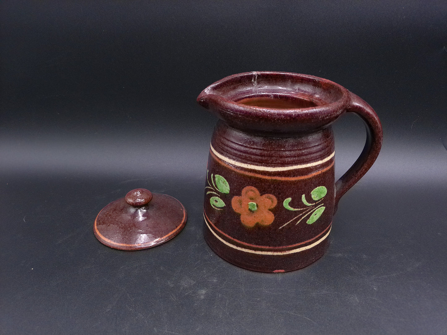Pottery Pitcher Jug With Lid Brand  Pirard Vintage