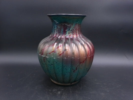 Pottery Vase Glased Poreclain Multicolor marked and signed