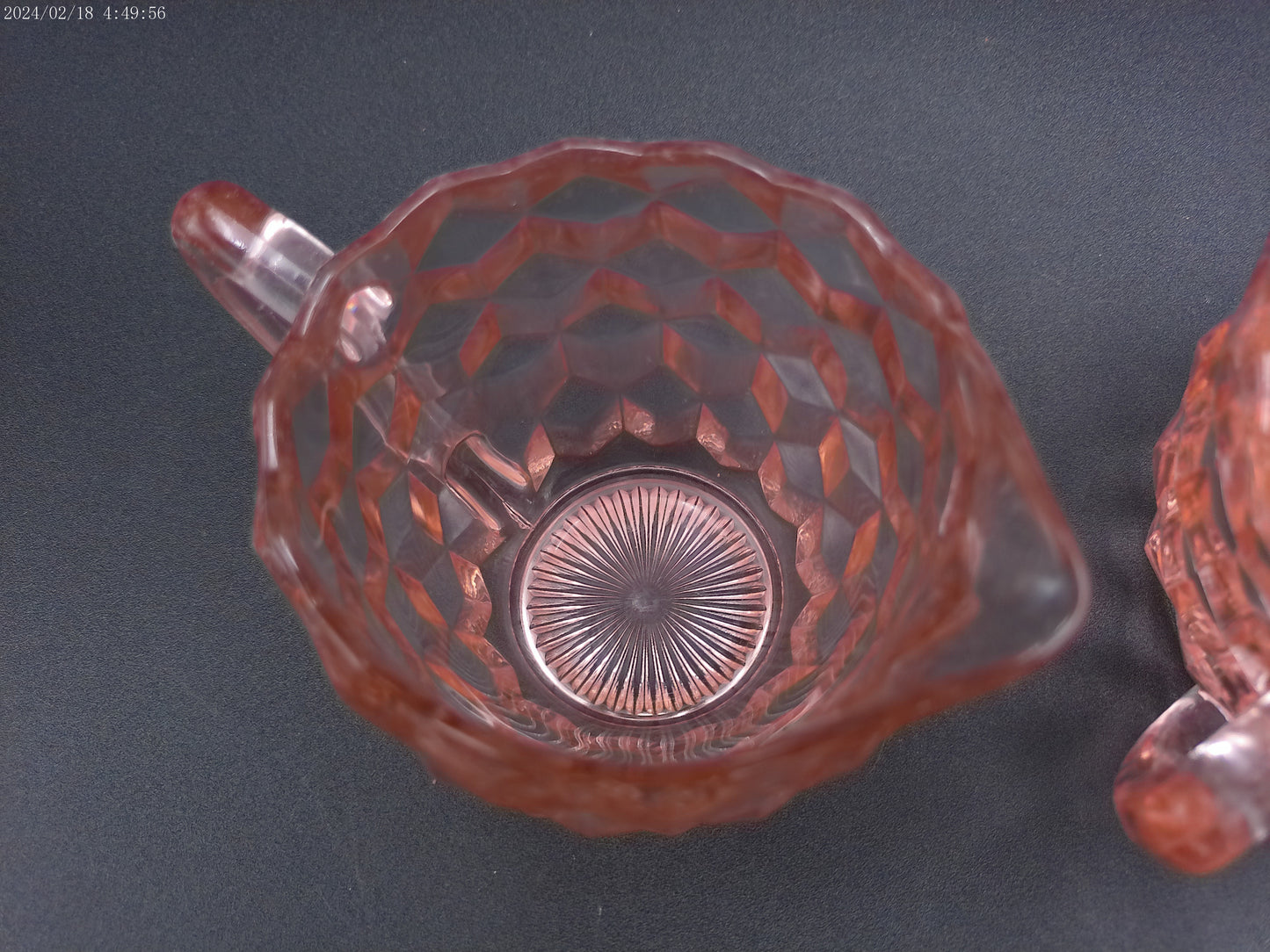 Jeannette pink 3pc glass set Windsor tray with cube creamer and sugar bowl