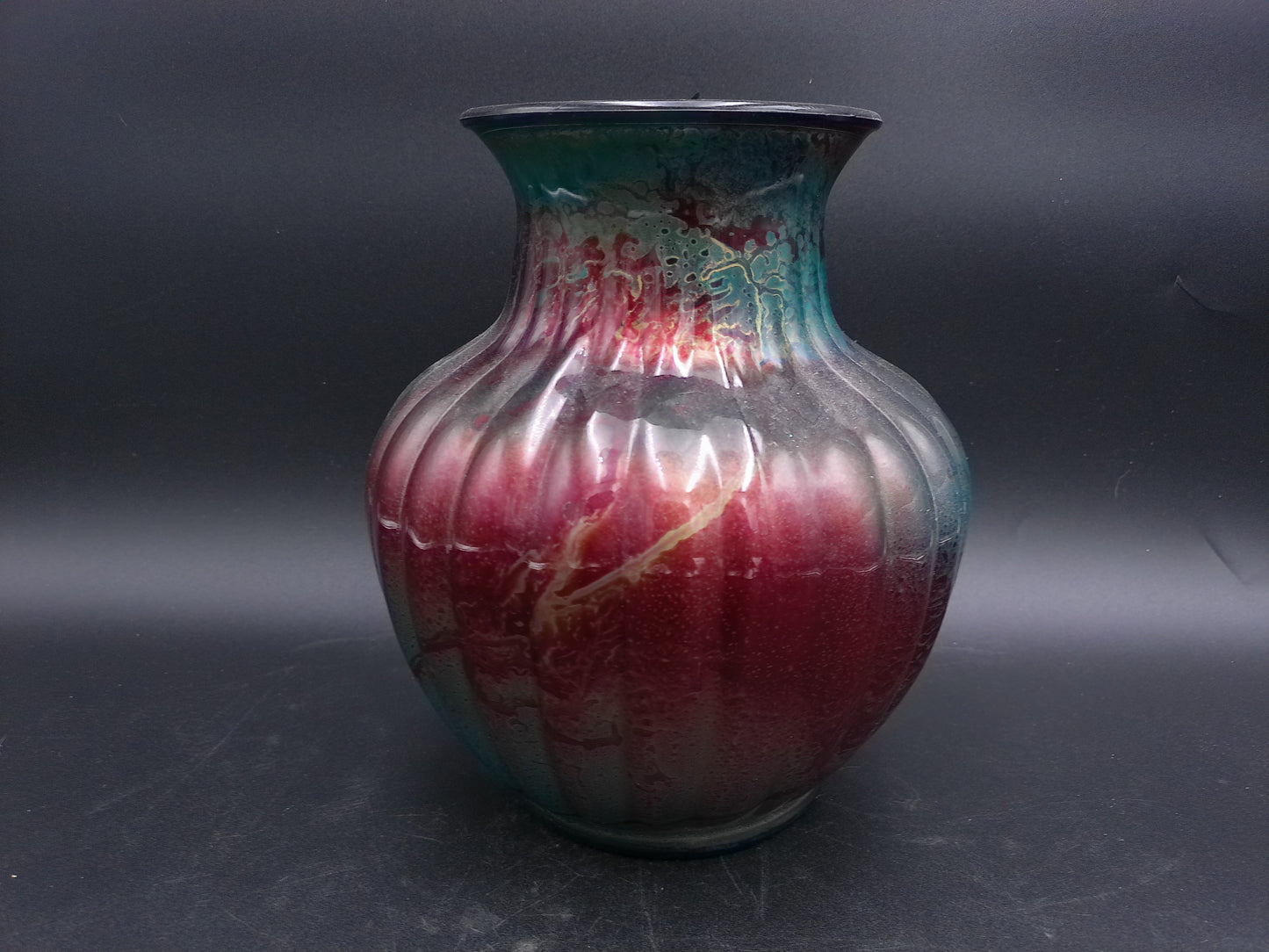 Pottery Vase Glased Poreclain Multicolor marked and signed