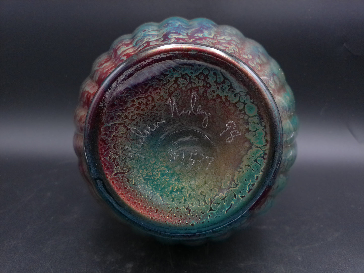 Pottery Vase Glased Poreclain Multicolor marked and signed