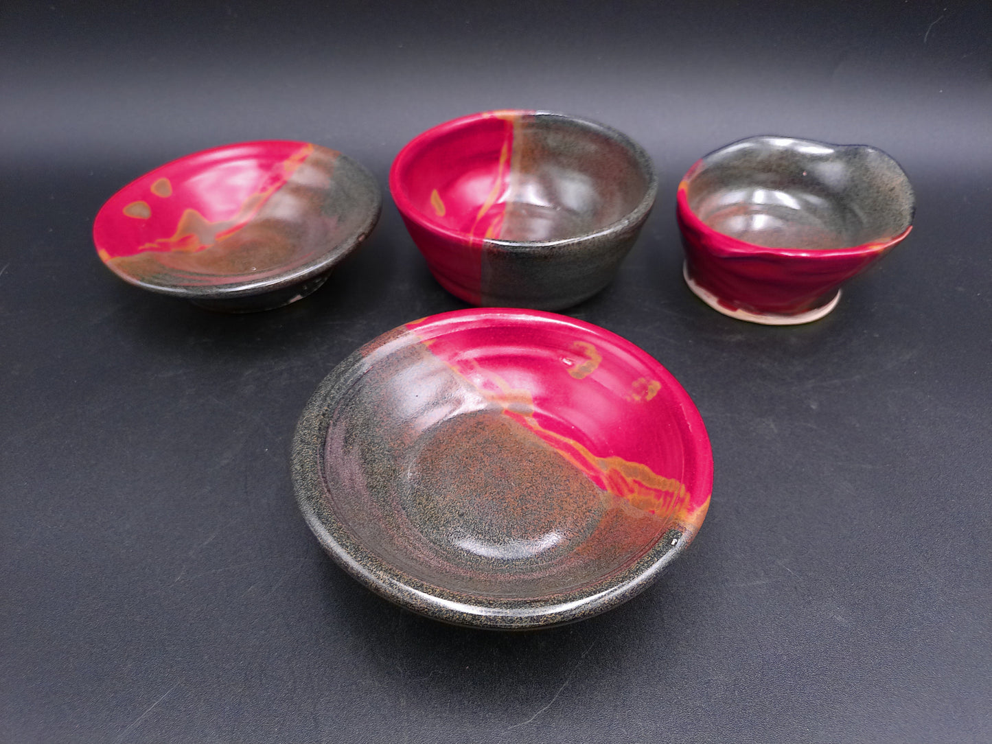 Plate Dish Bowl Lot of 4 Glazed multicolor Marked on bottom