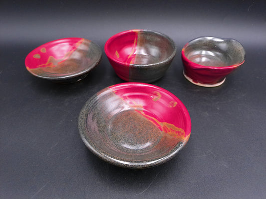 Plate Dish Bowl Lot of 4 Glazed multicolor Marked on bottom