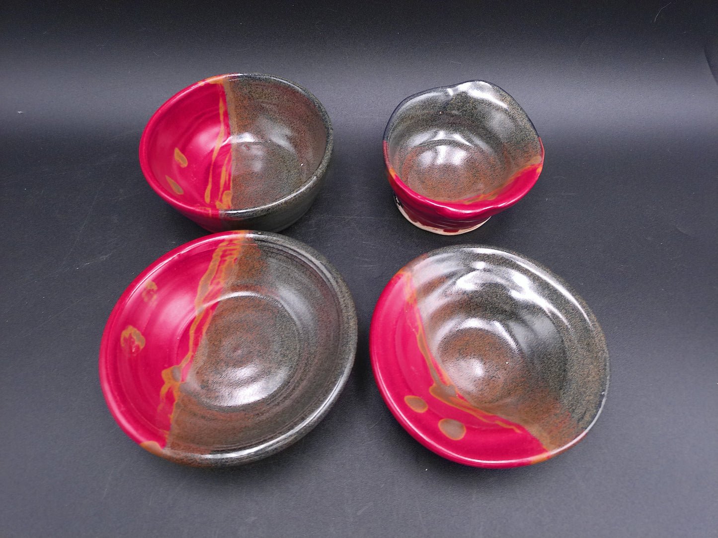 Plate Dish Bowl Lot of 4 Glazed multicolor Marked on bottom